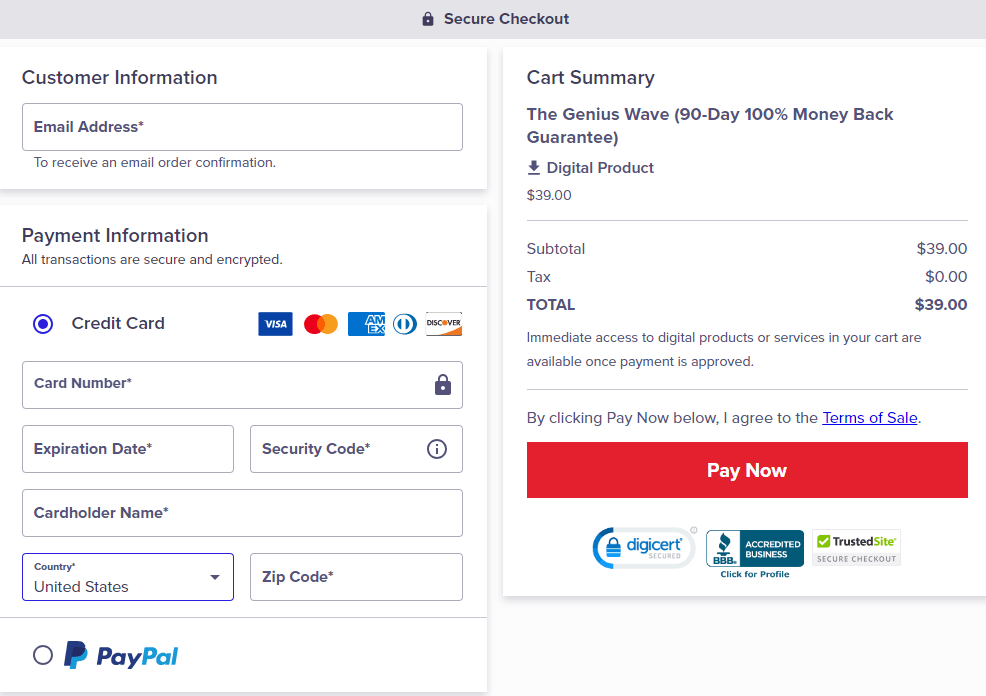 The Genius Wave Checkout Page